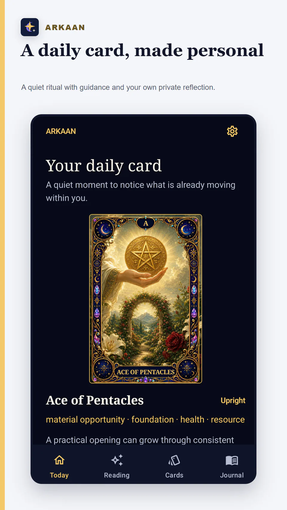 ARKAAN - A daily card with a private reflection