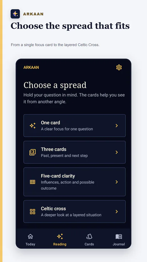 ARKAAN - One-, three-, five- and ten-card spreads