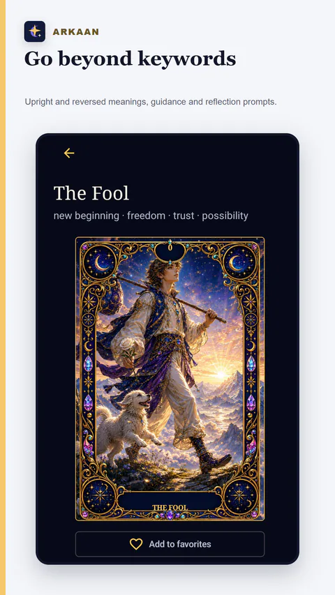 ARKAAN - Upright and reversed meanings with reflection prompts