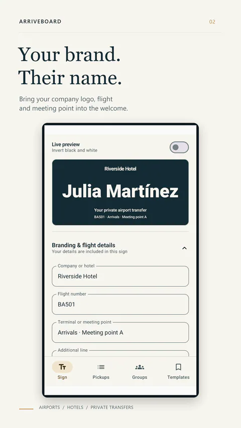 ArriveBoard - Your brand. Their name.