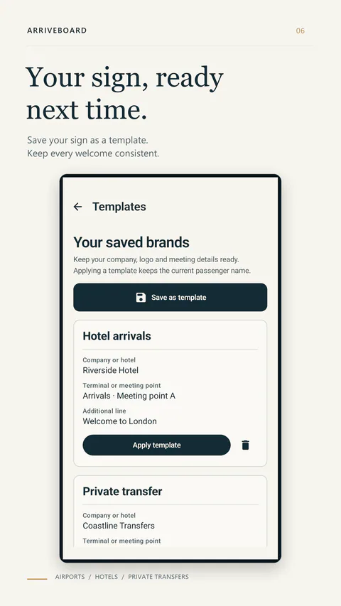 ArriveBoard - Your sign, ready next time.