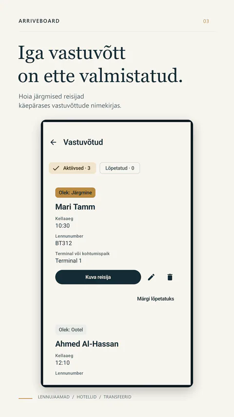 ArriveBoard - Iga vastuvõtt on ette valmistatud.
