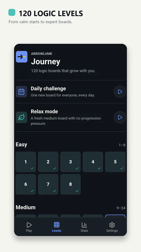 Arrowlume - 24 free levels and 96 Premium levels