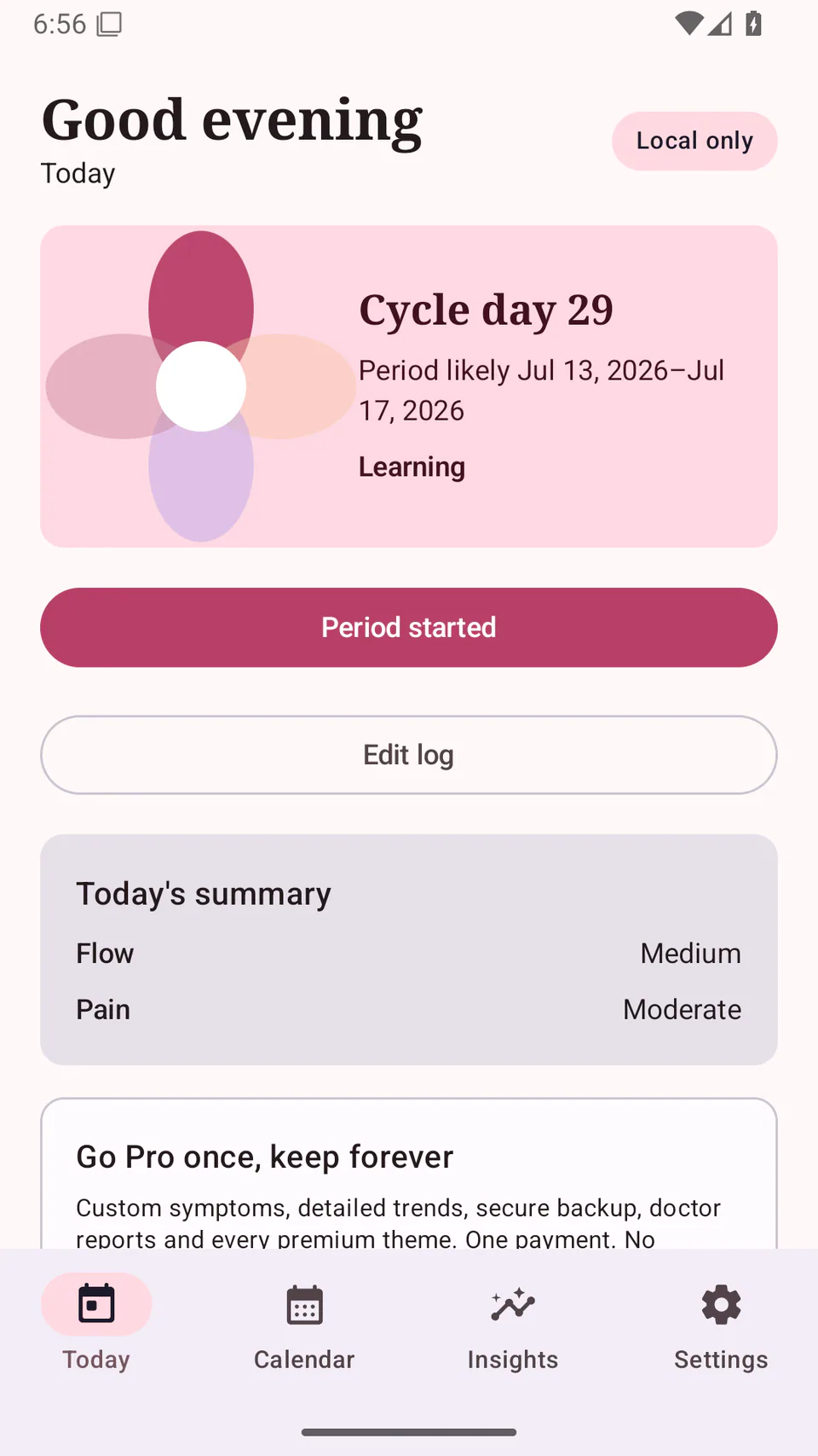 BlushDay - Private local cycle overview