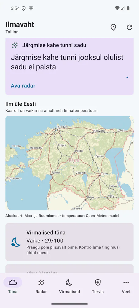 Ilmavaht - Map-first home view