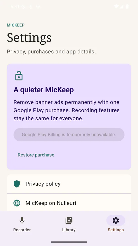 MicKeep - Privacy and one-time ad removal