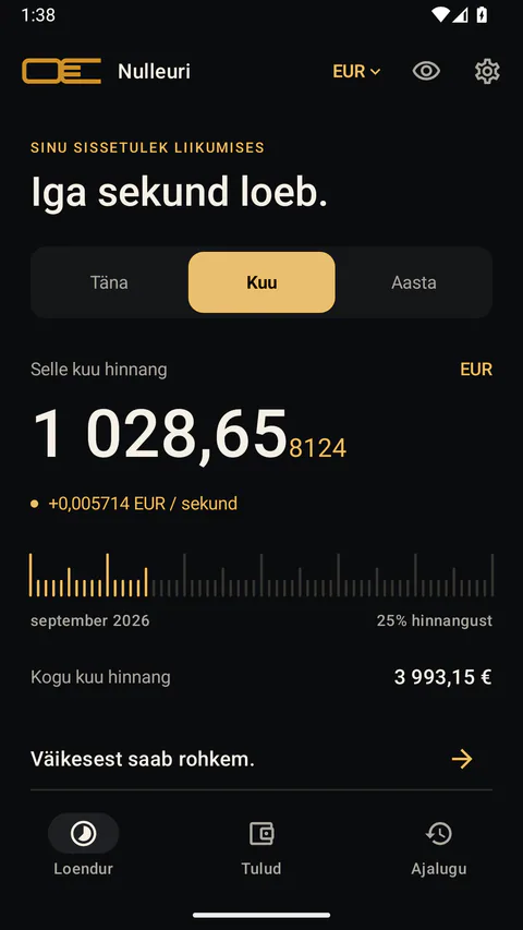 Nulleuri - Hinnangulise kuutulu vaade valitud valuutas.