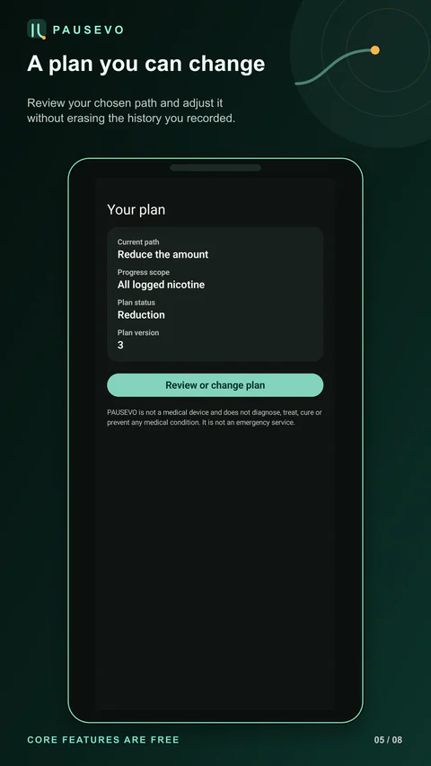 PAUSEVO: Review and adjust your plan while keeping your recorded history.