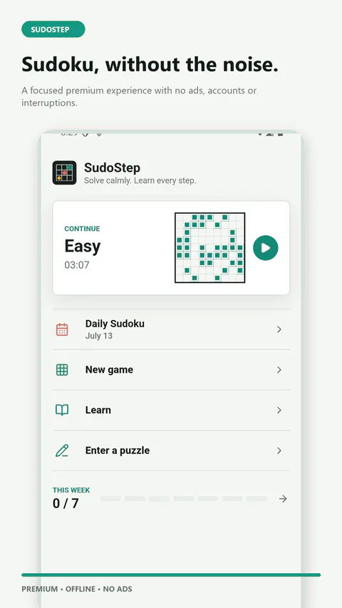 SudoStep - Calm daily Sudoku