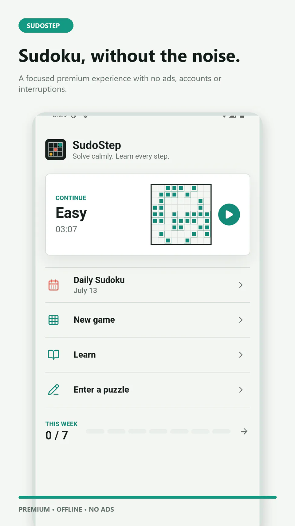 SudoStep - Calm daily Sudoku